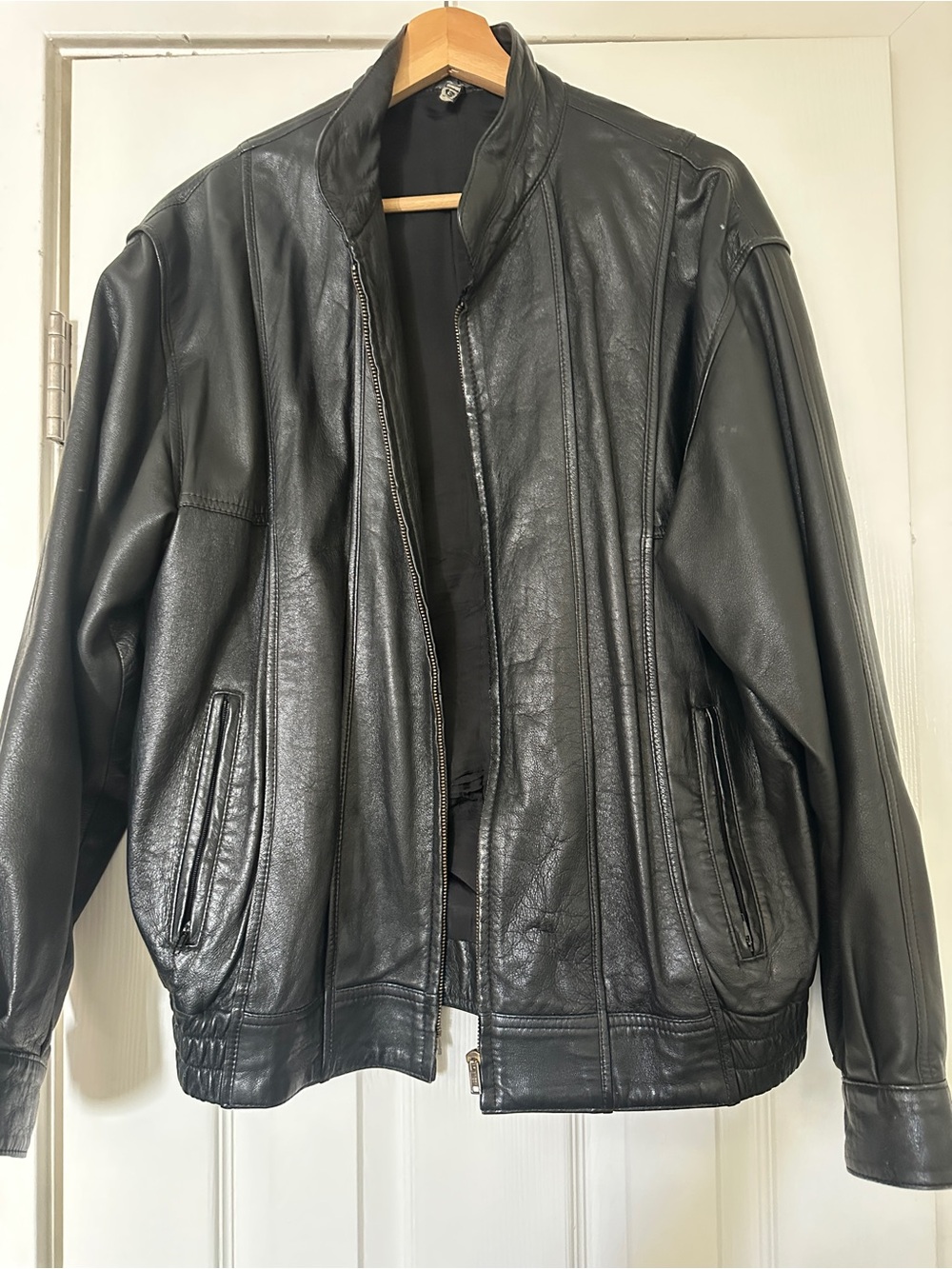 Black Leather Jacket - Classic Bomber Style